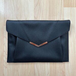 Women's Large Faux Leather Metallic Frame Clutch Shoulder Bag Black